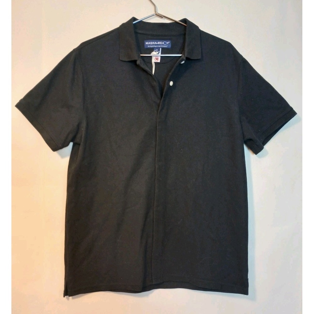 Magna Ready Polo Shirt Mens M Black Magnetic Closure Pima Cotton Casual New D142
